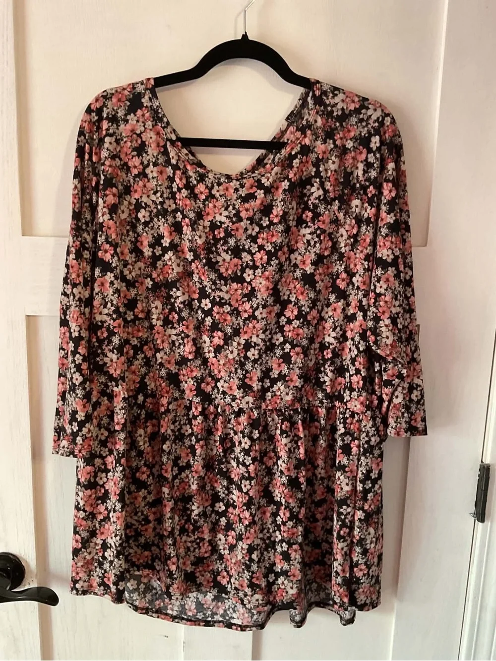 Floral Black and Pink Peplum Tunic Top